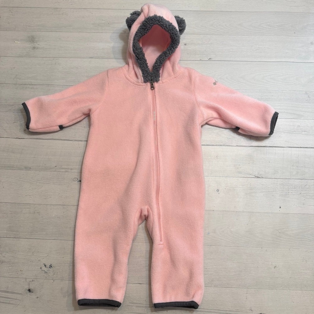 Columbia baby girls pink fleece‎ bunting 3/6 months